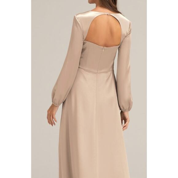 AW BRIDAL 10 L taupe Sahib satin wedding bridesmaid party maxi dress NEW B55 - Picture 2 of 10